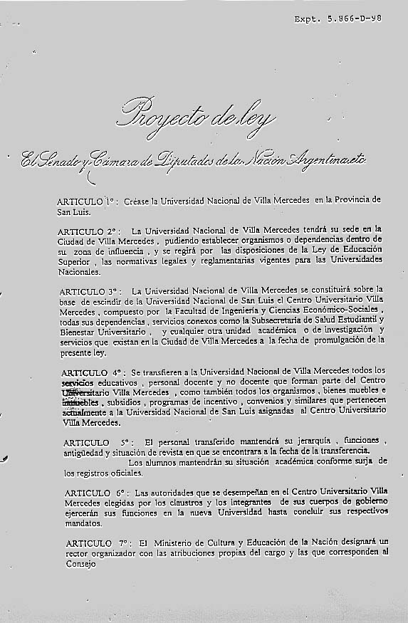 Proyecto de Creación - Agosto de 1998 [1/5]